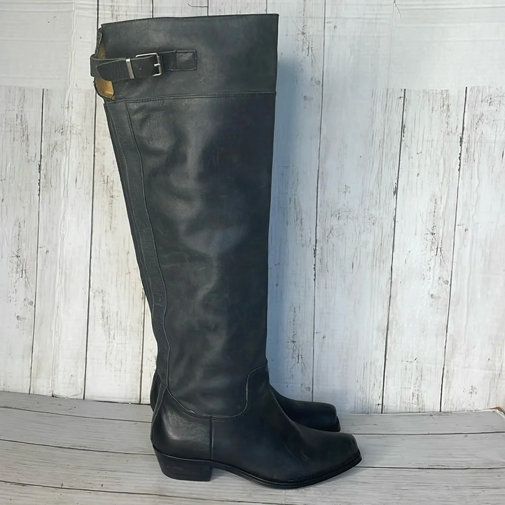 Juicy Couture Black Leather Square Toe Over The Knee Boots